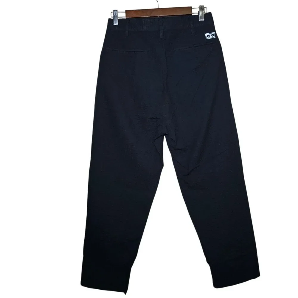 Obey Men’s 27 FUBAR Seersucker Pants Black NWT Pleated Cotton Blend